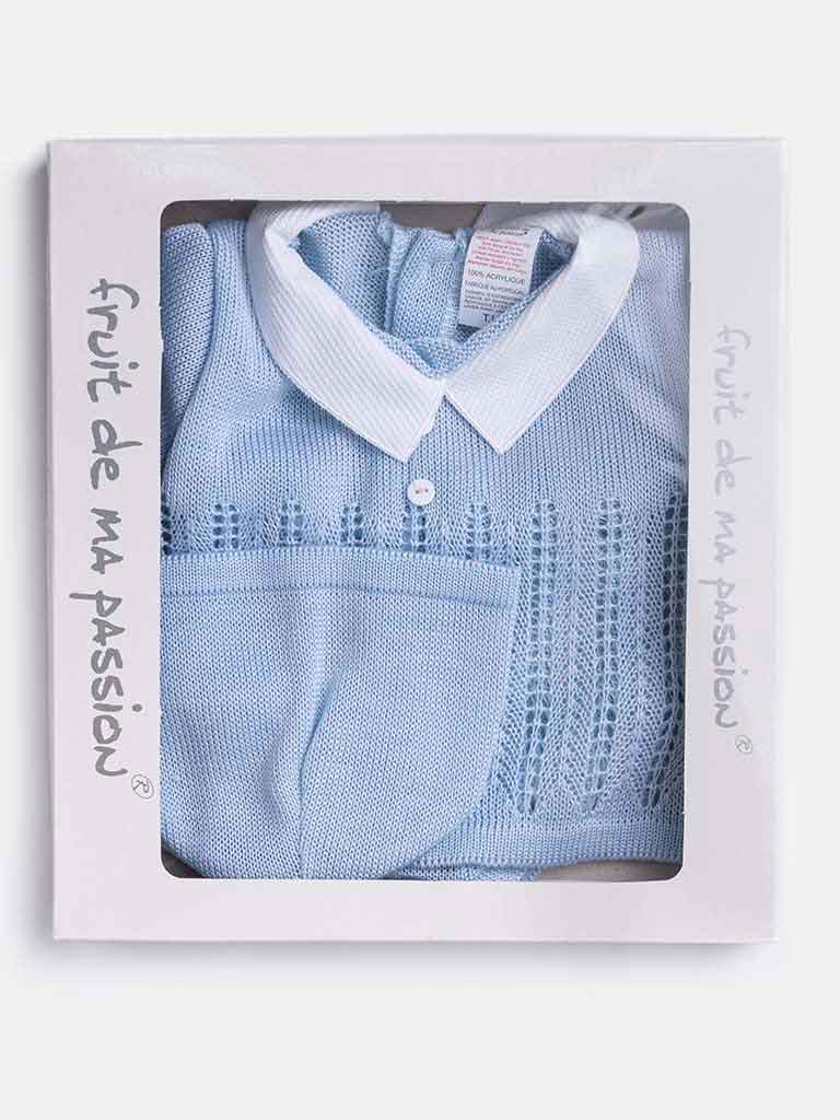 Baby Boy 3 Piece Open Line Knit Gift Box Set-Baby Blue