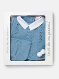 Baby Boy 3-piece Short Pom-pom Knitted Gift Box Set - Blue