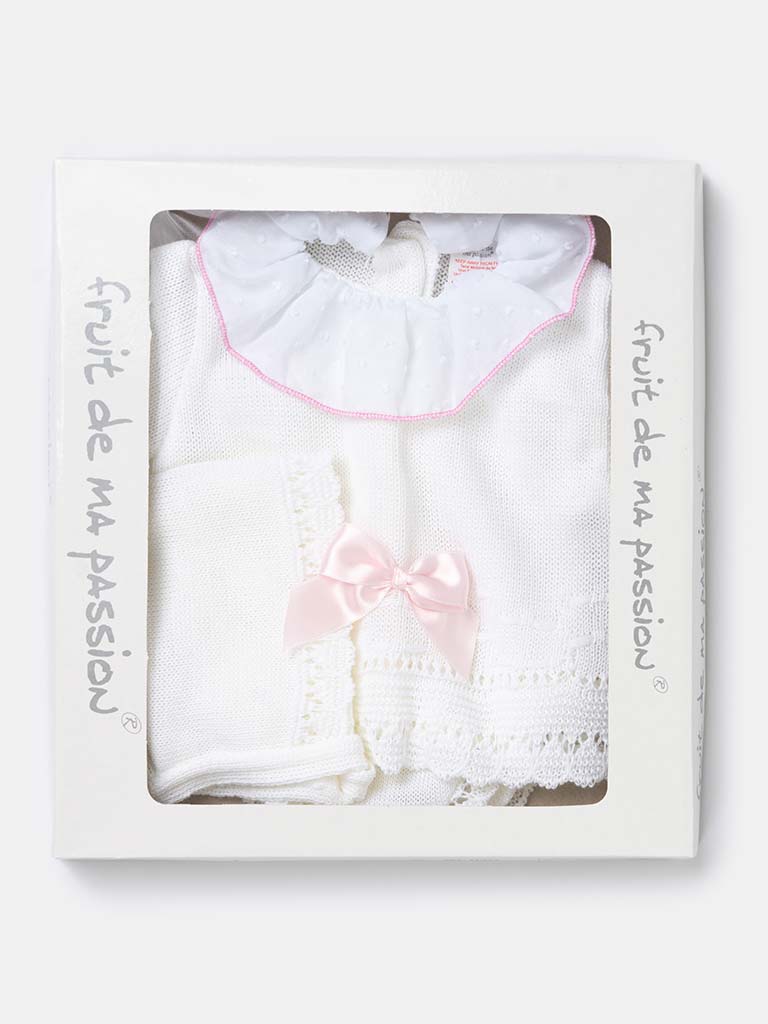 Baby Girl 3-piece Ruffle Knitted Gift Box Set-White