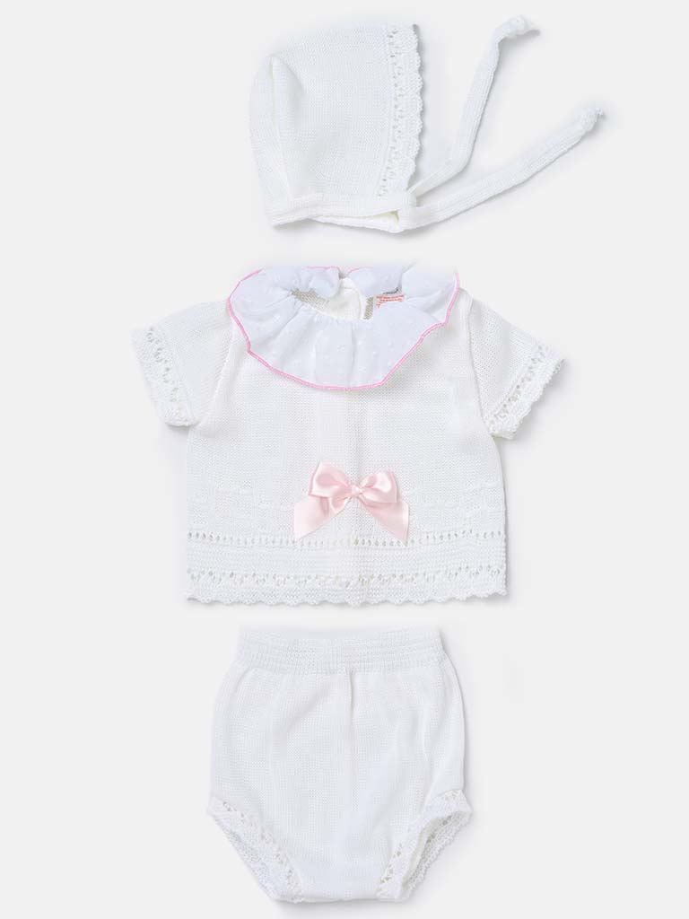 Baby Girl 3-piece Ruffle Knitted Gift Box Set-White