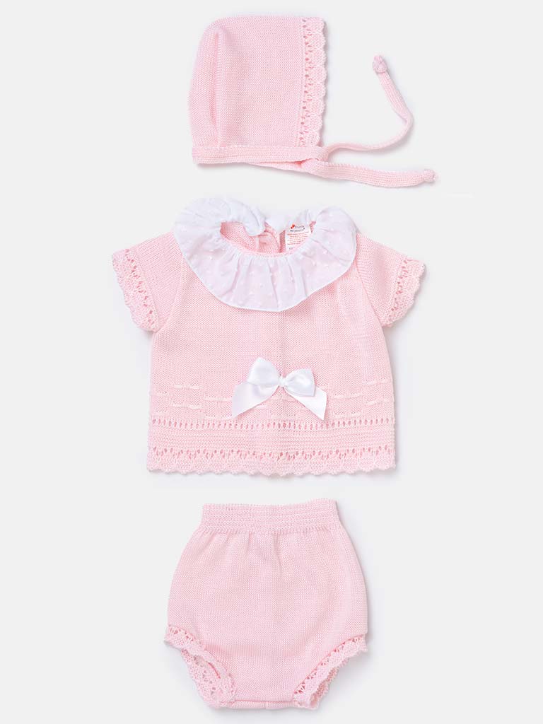 Baby Girl 3-piece Ruffle Knitted Gift Box Set-Baby Pink