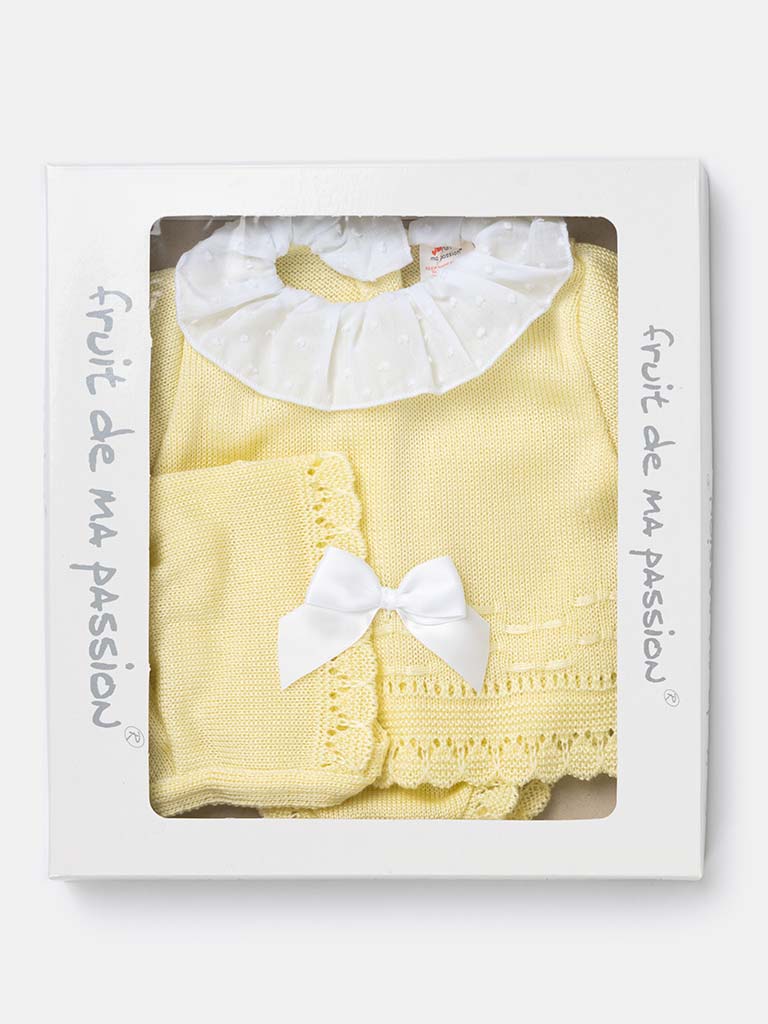Baby Girl 3-piece Ruffle Knitted Gift Box Set-Lemon Yellow
