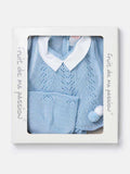 Baby Boy 3-piece Short Pom-pom Knitted Gift Box Set - Baby Blue