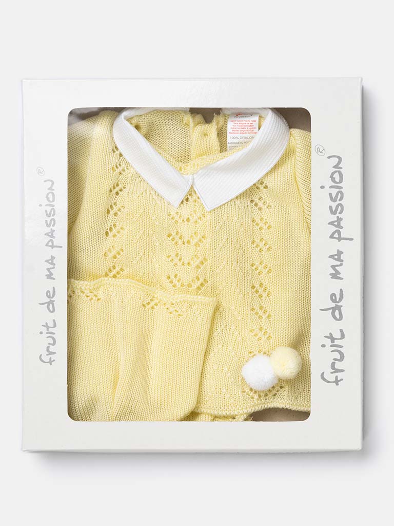 Baby Boy 3-piece Pom-pom Knitted Gift Box Set -Lemon Yellow