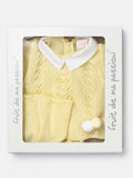 Baby Boy 3-piece Short Pom-pom Knitted Gift Box Set - Lemon Yellow