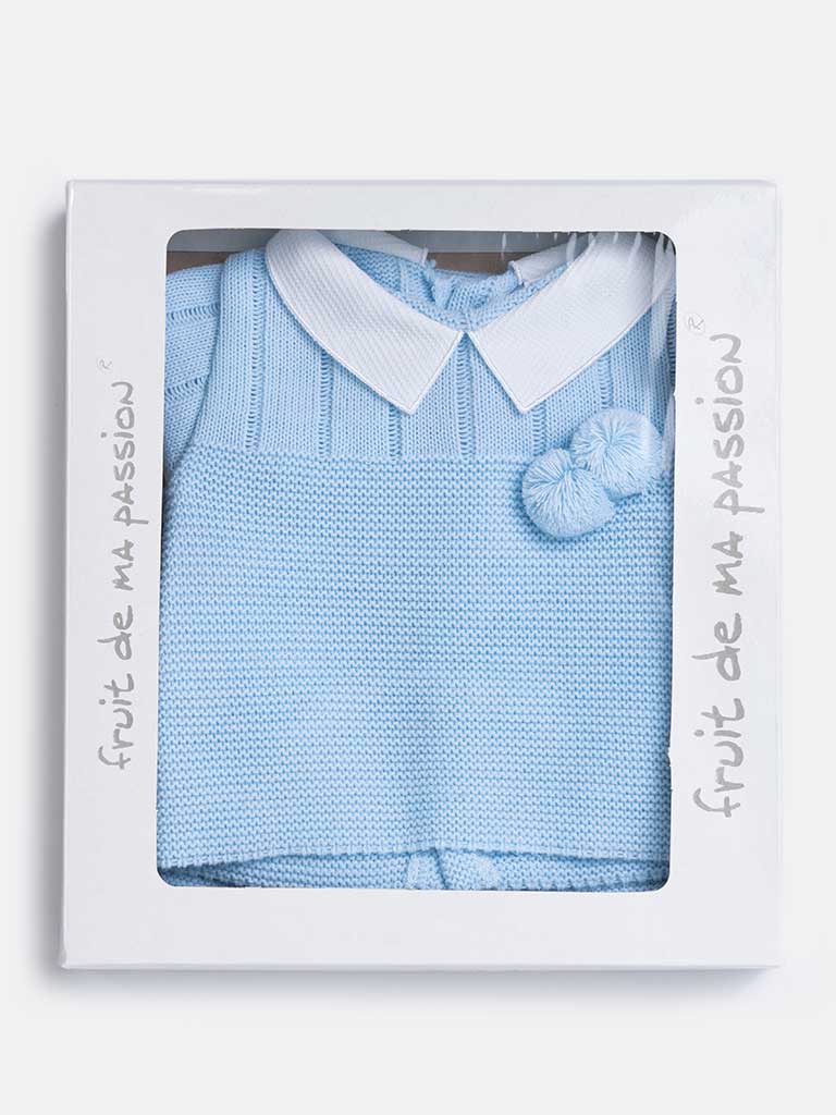 Baby Boy 3-piece Pom-pom Knitted Gift Box Set-Baby Blue