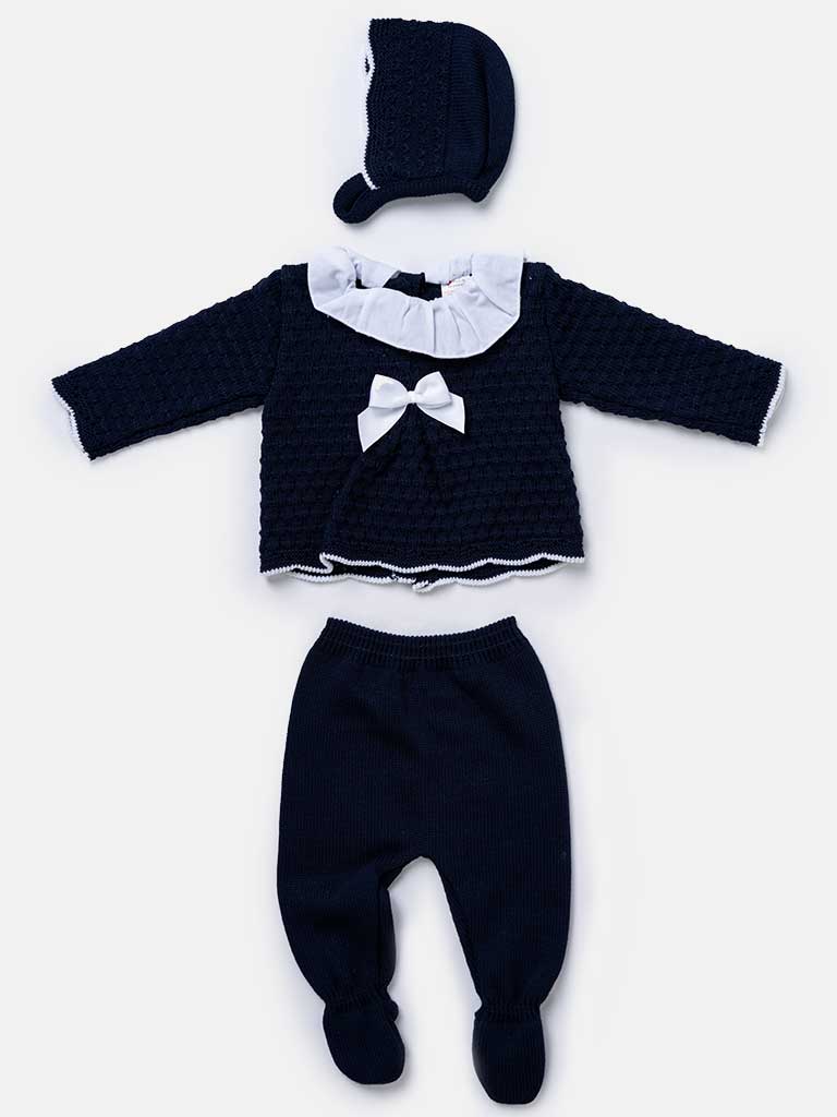 Baby Girl 3-piece Scallop Knitted Gift Box Set-Dark Navy