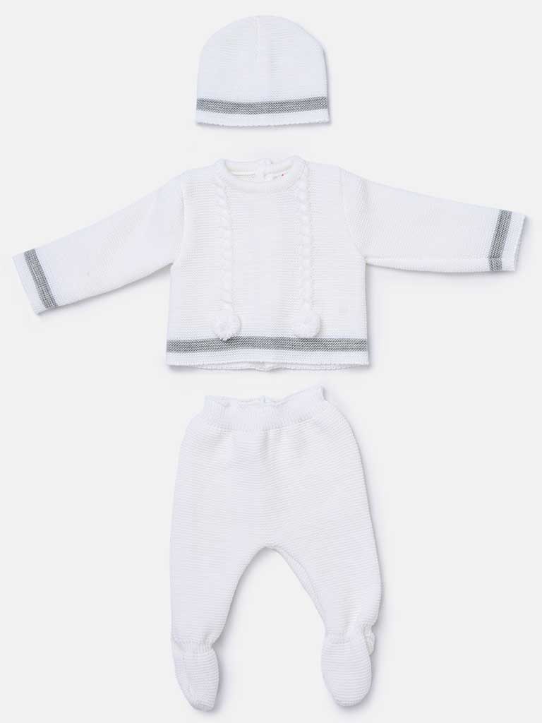 Baby Boy 3-piece Pom-pom Knitted Gift Box Set-White