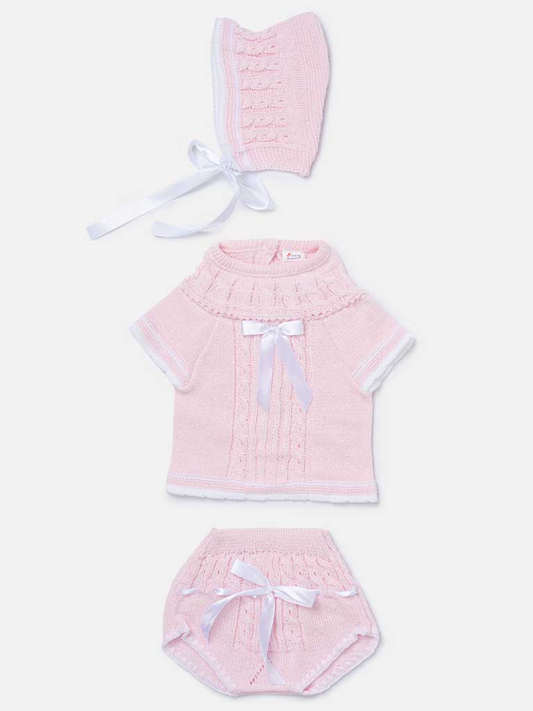 Baby Girl 3-piece Ribbon Knitted Gift Box Set-Baby Pink