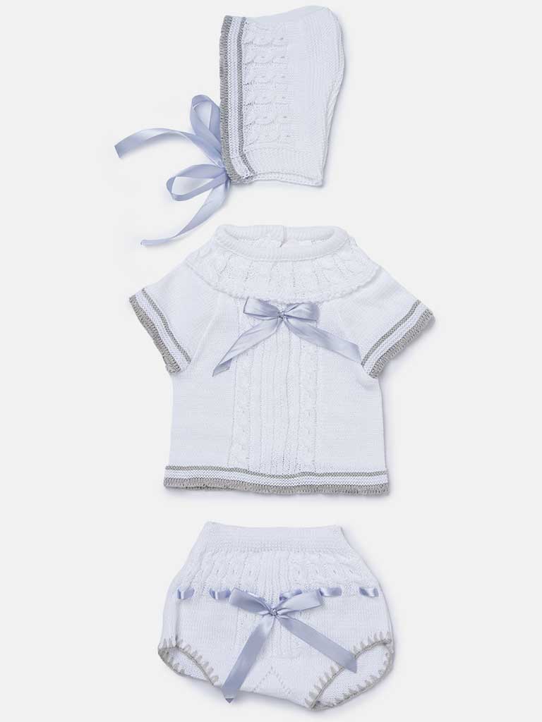 Baby Girl 3-piece Ribbon Knitted Gift Box Set-White