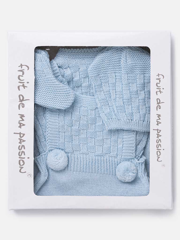 Baby Boy 4-piece Checked Knitted Gift Box Set - Baby Blue
