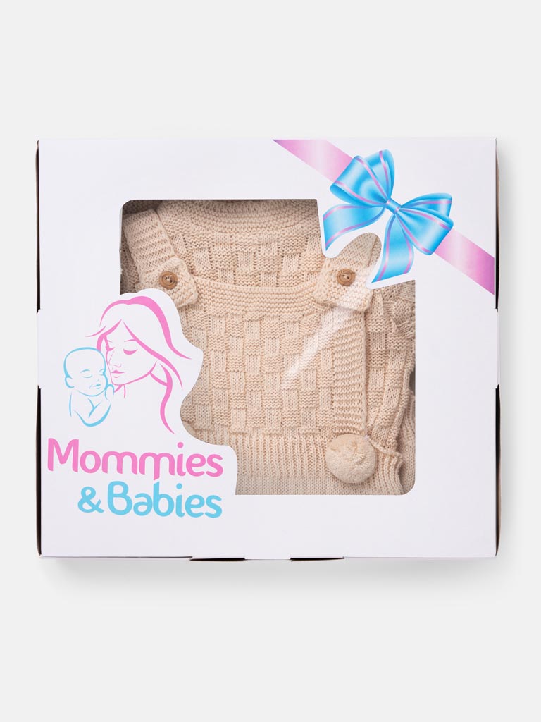 Baby Boy 4-piece Checked Knitted Gift Box Set - Beige