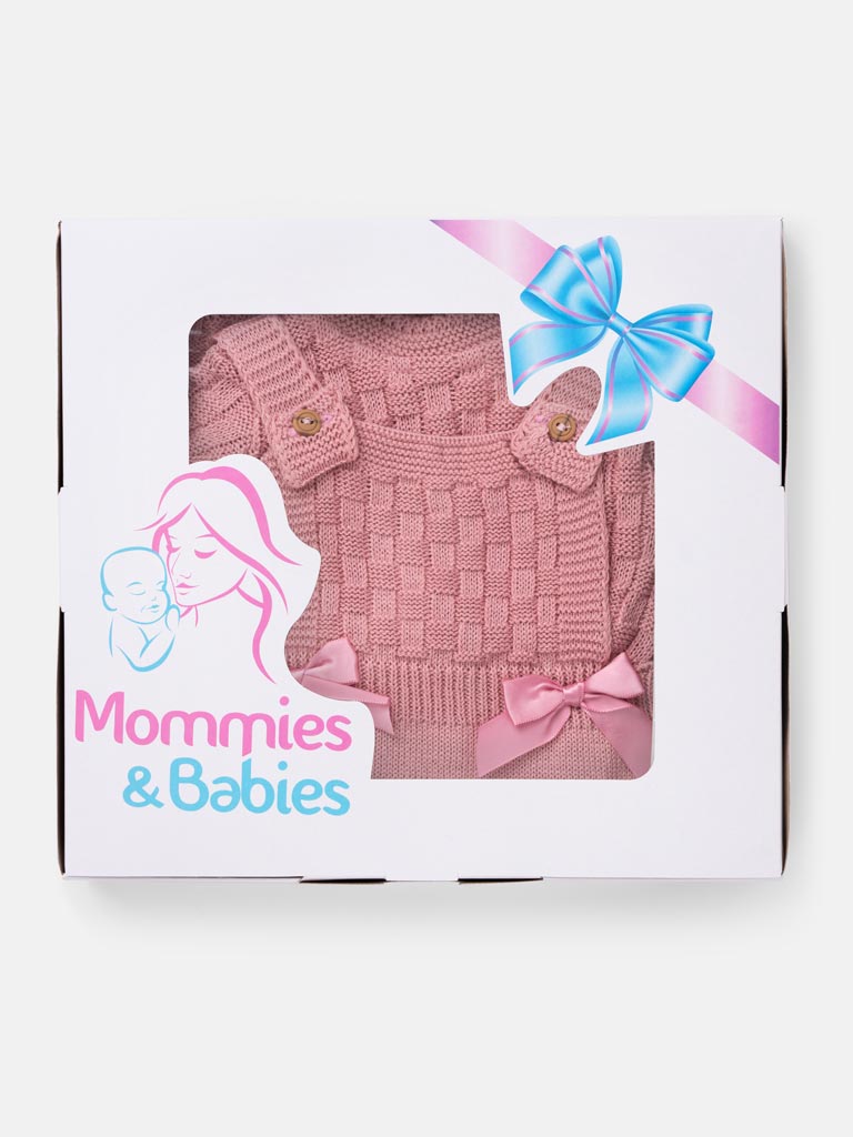 Baby Girl 4-piece Checked Knitted Gift Box Set - Dusty Pink