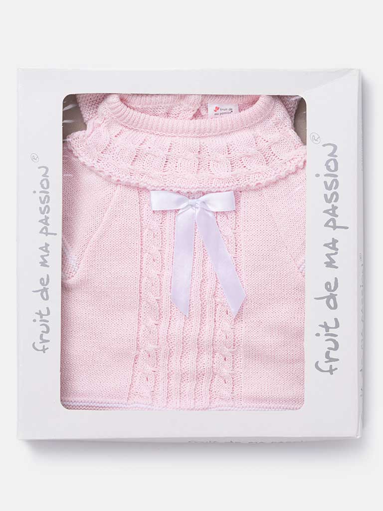 Baby Girl 3-piece Ribbon Knitted Gift Box Set-Baby Pink