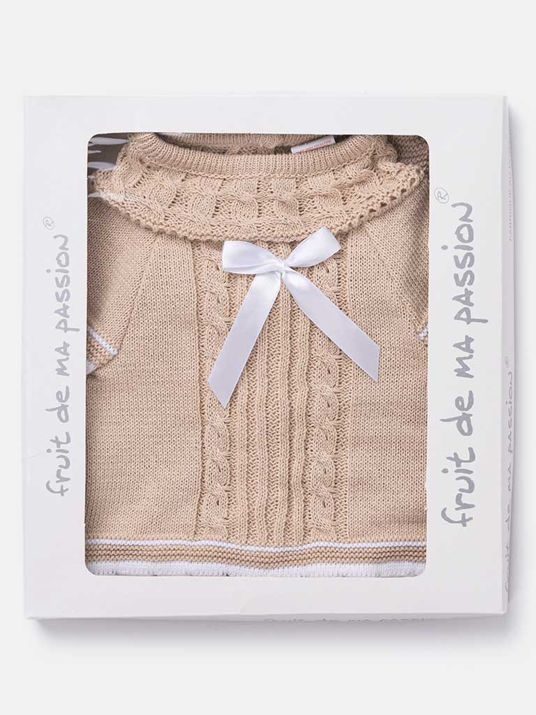 Baby Girl 3-piece Ribbon Knitted Gift Box Set-Beige