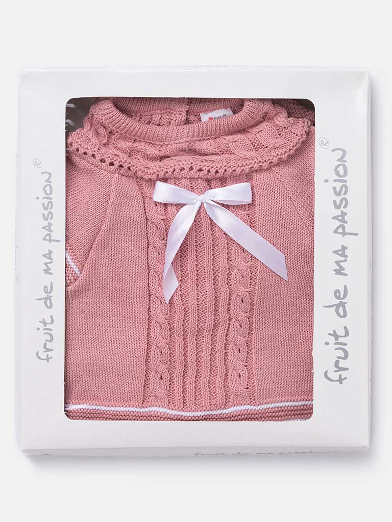 Baby Girl 3-piece Ribbon Knitted Gift Box Set-Dusty Pink