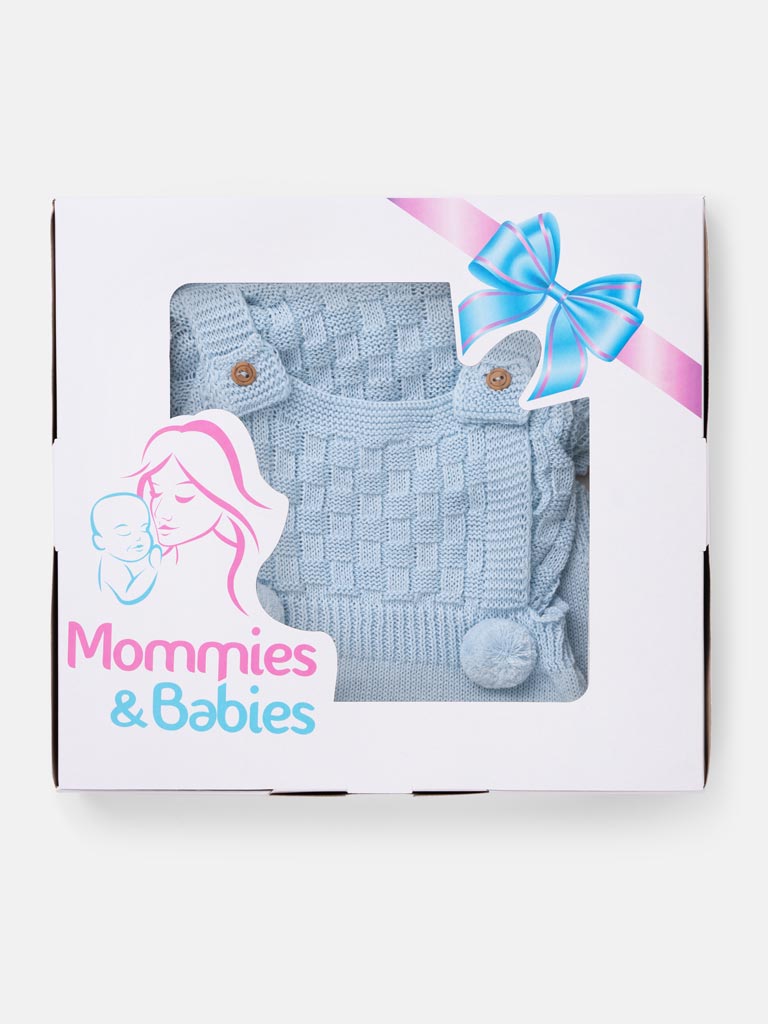 Baby Boy 4-piece Checked Knitted Gift Box Set - Baby Blue