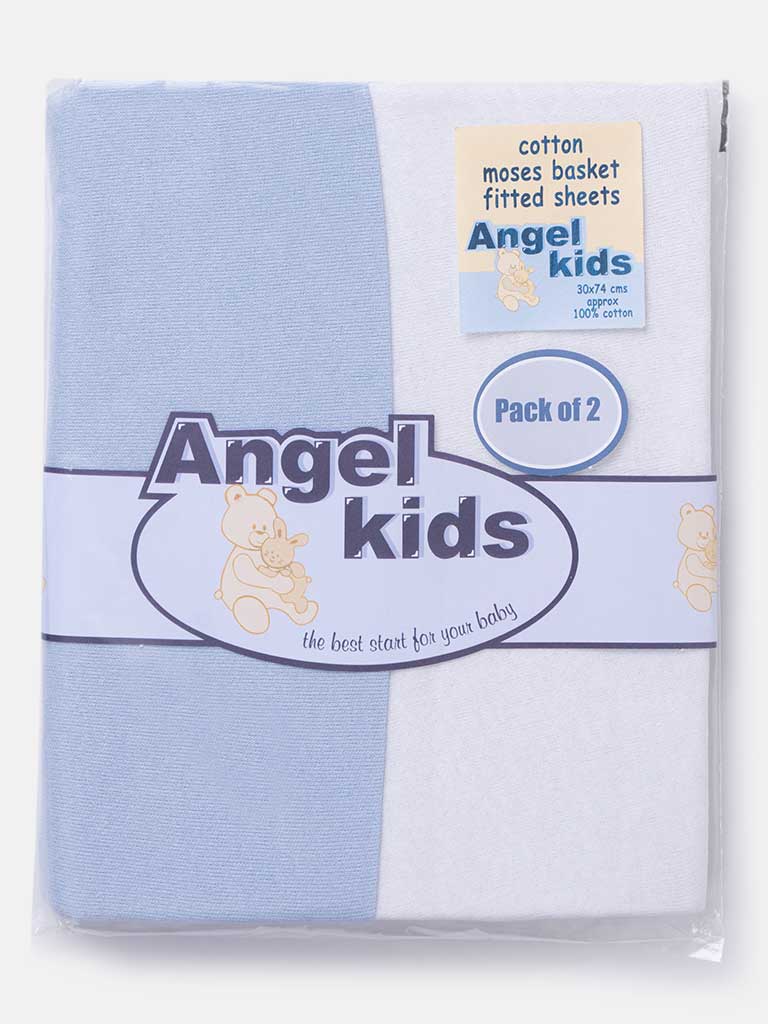 Baby Angel Kids Cotton Fitted Sheets (Pack of 2)-Baby Blue