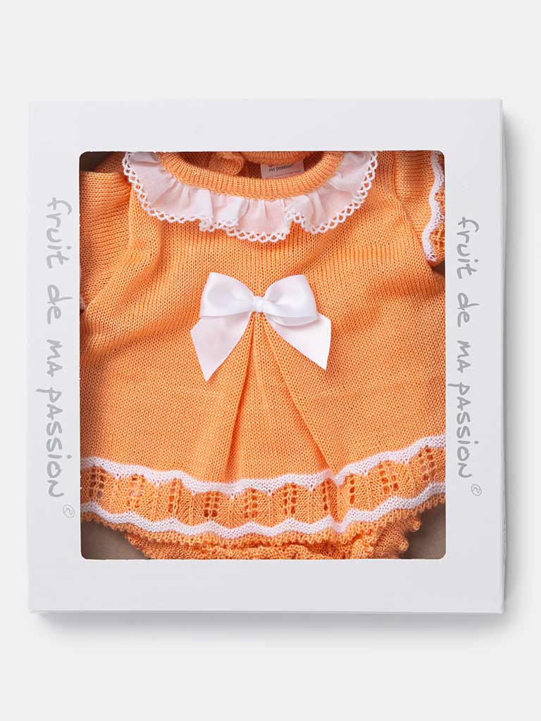 Baby Girl 3-piece Scallop Knitted Gift Box Set-Orange