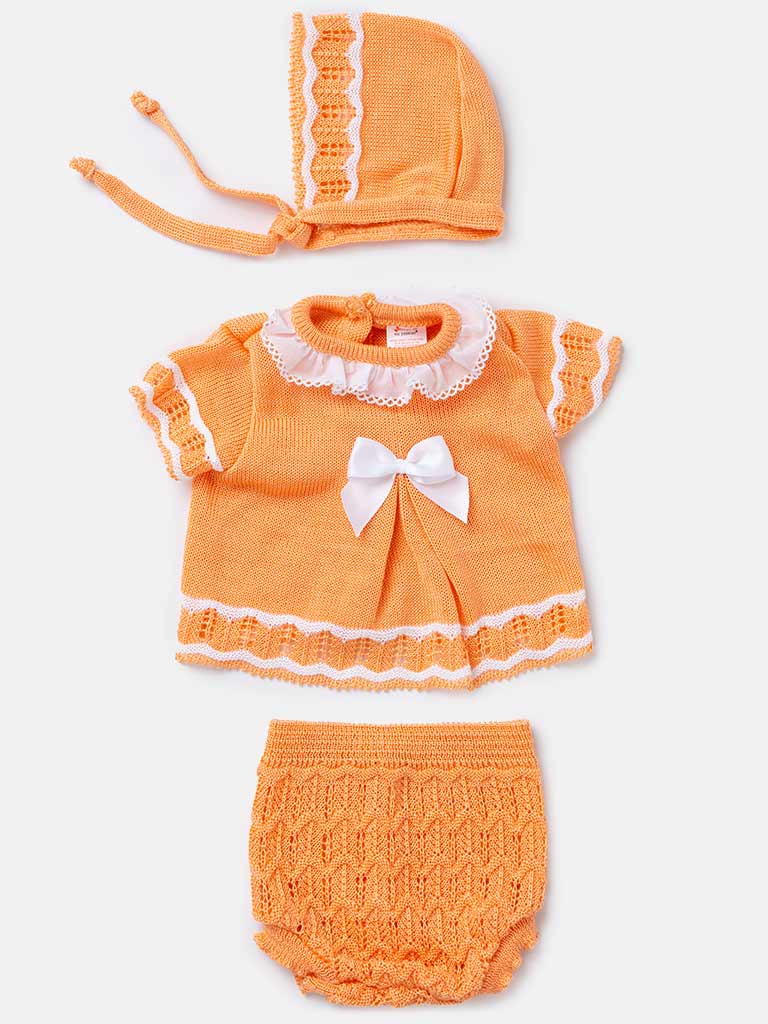 Baby Girl 3-piece Scallop Knitted Gift Box Set-Orange
