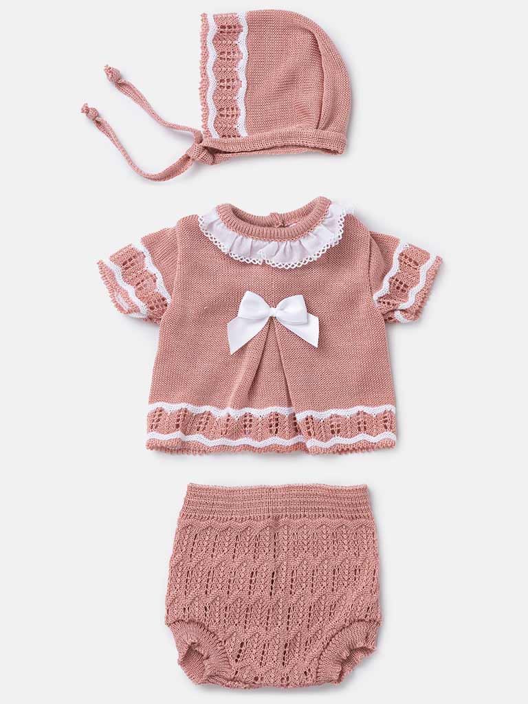 Baby Girl 3-piece Scallop Knitted Gift Box Set-Dusty Pink
