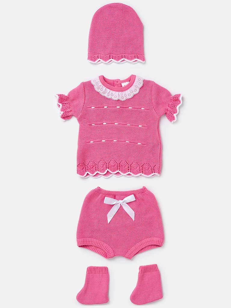 Baby Girl Julia Collection 4-piece Knitted Set-Bright Pink