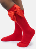 Baby Girl Vibrant Big Satin Bow Knee Socks - Red