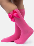 Baby Girl Vibrant Big Satin Bow Knee Socks - Fuchsia Pink