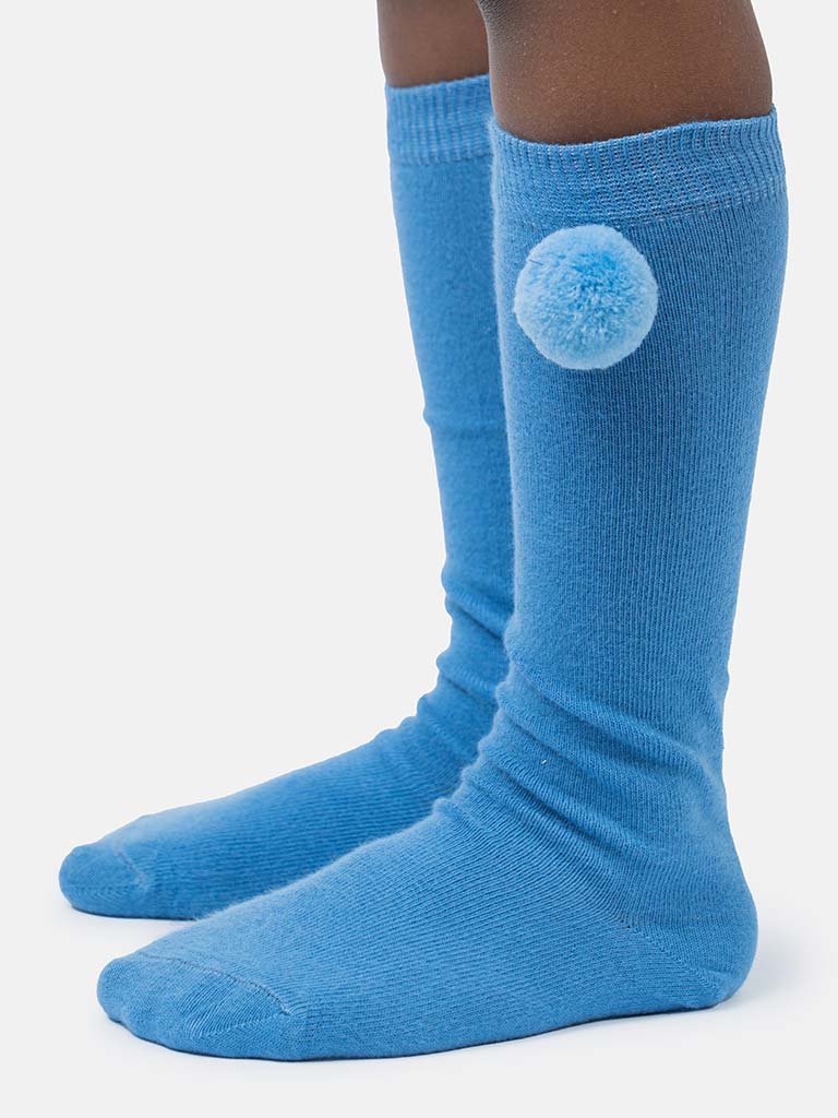 Baby Boy Vibrant Pom-pom Knee Socks- Police Blue