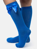 Baby Girl Vibrant Big Satin Bow Knee Socks - Royal Blue