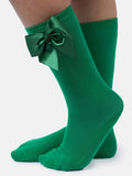Baby Girl Vibrant Big Satin Bow Knee Socks - Green