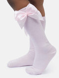 Baby Girl Vibrant Big Satin Bow Knee Socks - Baby Pink