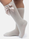 Baby Girl Vibrant Big Satin Bow Knee Socks - Champagne/Jaguar