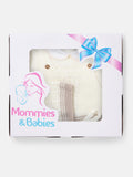 Baby Unisex 3-piece Top, Dungaree & Bonnet Cable Knitted Gift Box Set-Ivory & Beige