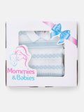 Baby Boy 2 Piece Striped Diamond Knit Pom-pom Gift Box Set - White & Baby Blue