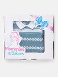 Baby Boy 2 Piece Striped Diamond Knit Pom-pom Gift Box Set - Blue