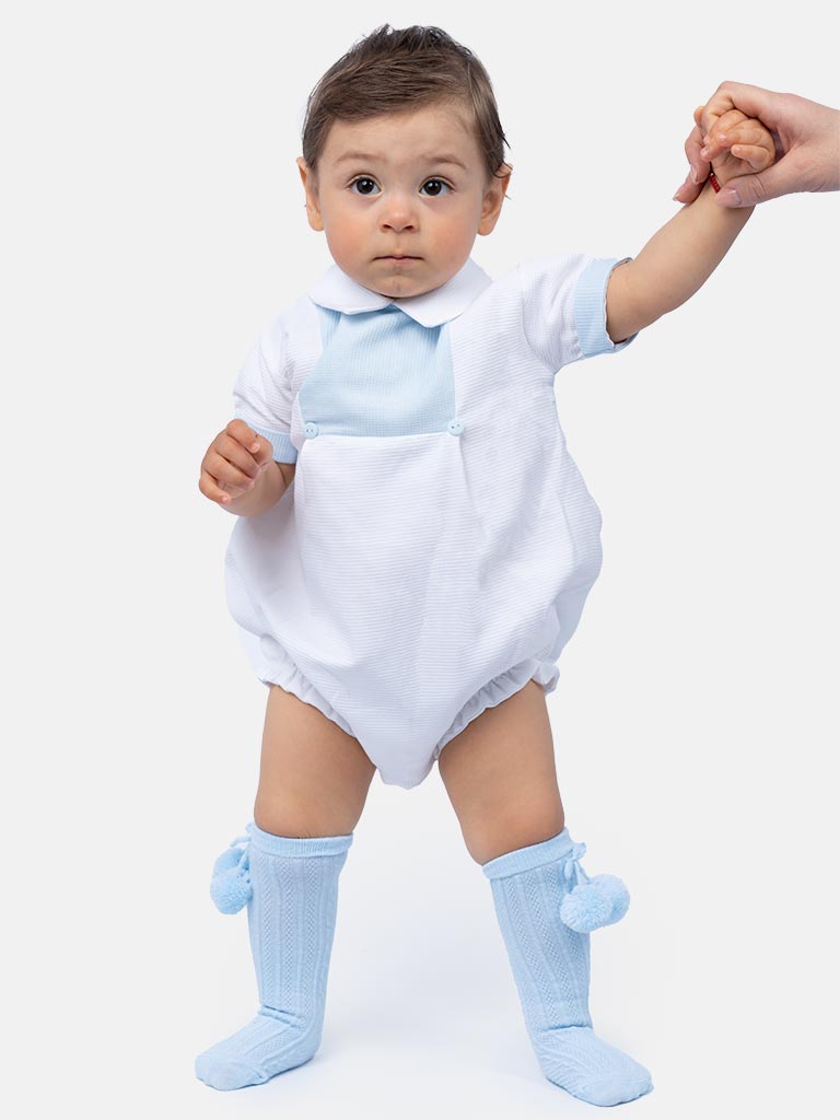 Baby Boy Raul Collection Spanish Romper - White & Baby Blue