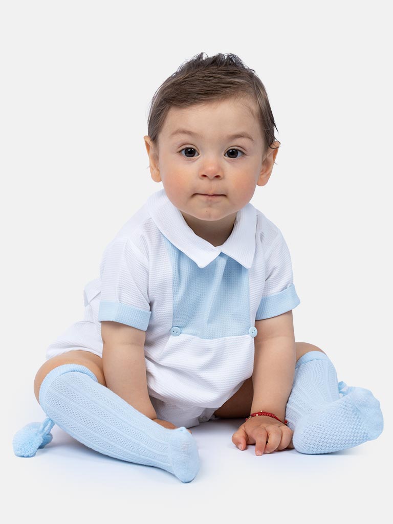 Baby Boy Raul Collection Spanish Romper - White & Baby Blue