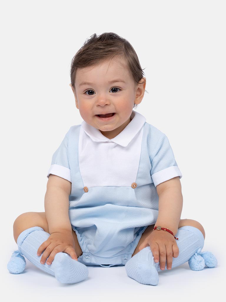 Baby Boy Raul Collection Spanish Romper - Baby Blue & White