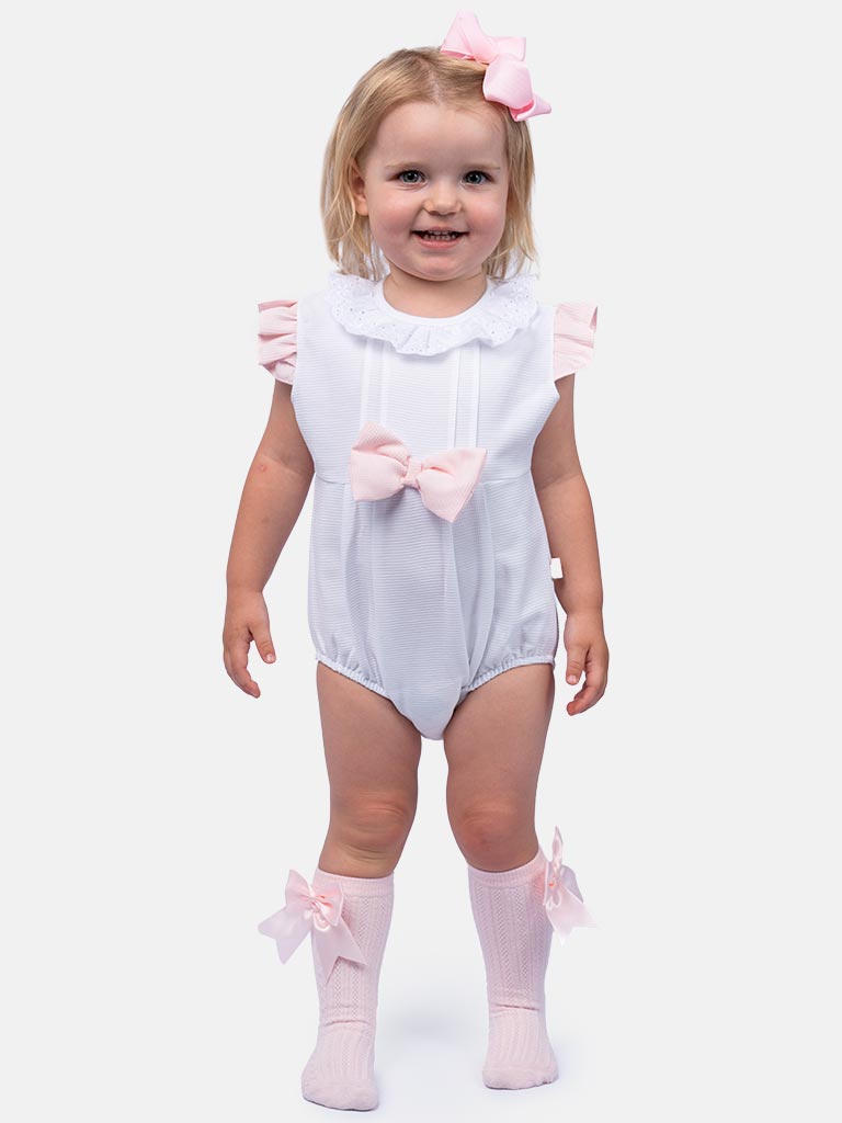 Baby Girl Eva Collection Spanish Romper-White & Pink