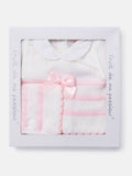 Baby Girl 3-piece Scallop Line Knitted Gift Box Set - White with Pink