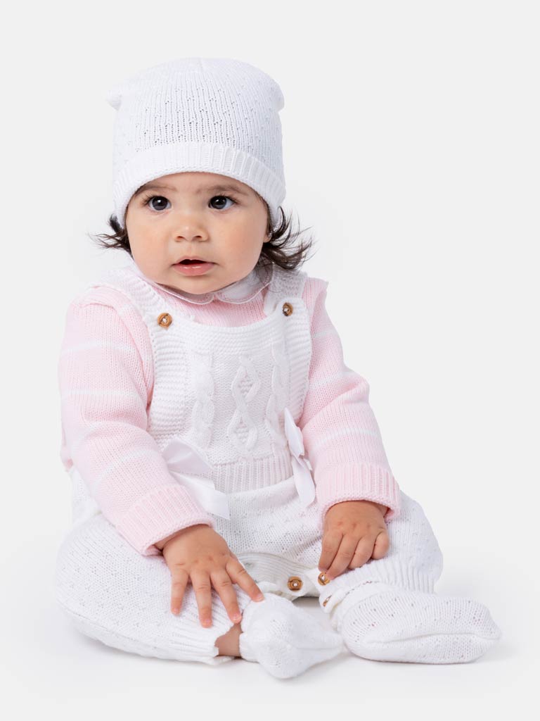 Baby Girl Nia Collection 4-piece Spanish Knitted Set - White with Baby Pink