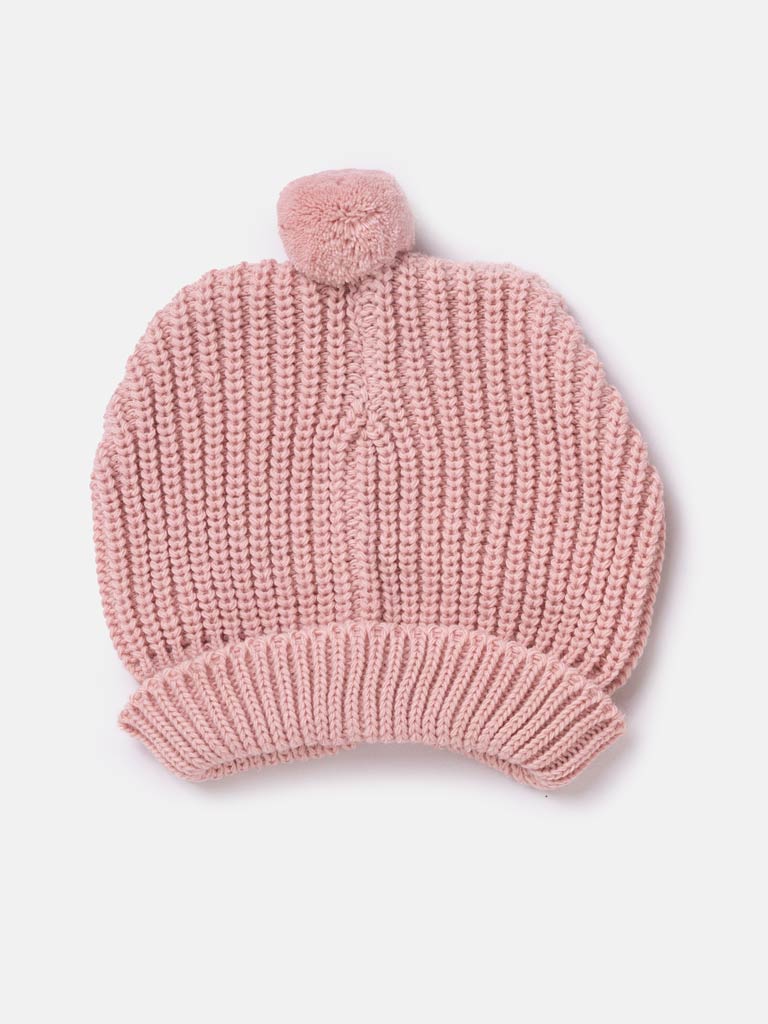 Baby Girl Knitted Hat with Dusty Pink Pom-pom - Dusty Pink