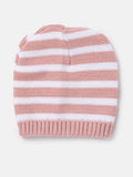 Baby Girl Knitted Hat with Horizontal Lines - Dusty Pink