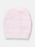 Baby Girl Knitted Hat with Horizontal Lines - Baby Pink