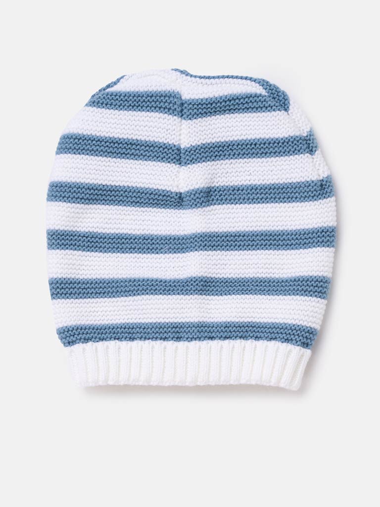 Baby Boy Knitted Hat with Horizontal Lines -  Blue