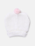 Baby Girl Knitted Hat with Pink Pom-pom - White
