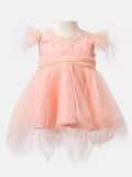 Baby Girl Princess Ceremony Dress with Feathered Sleeves - Peach