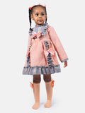 Baby Girl Eri Collection Velvet Dress with Tartan Accents - Peach