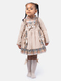 Baby Girl Eri Collection Velvet Dress with Tartan Accents - Beige
